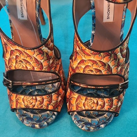 Tabitha Simmons Bailey Printed Satin Sandals Yellow Blue Orange European 39.5 - Picture 14 of 16